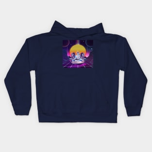 Vaporwave Cat Meditates in Chill Listening to Lo-Fi Music Kids Hoodie